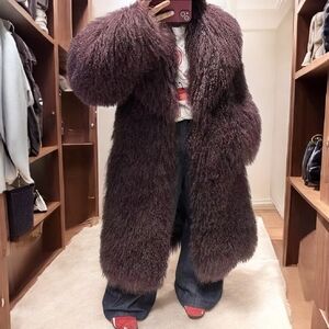 Genuine Mongolian Lamb Fur Coat - Luxurious Fur (Burgandy/Wine)